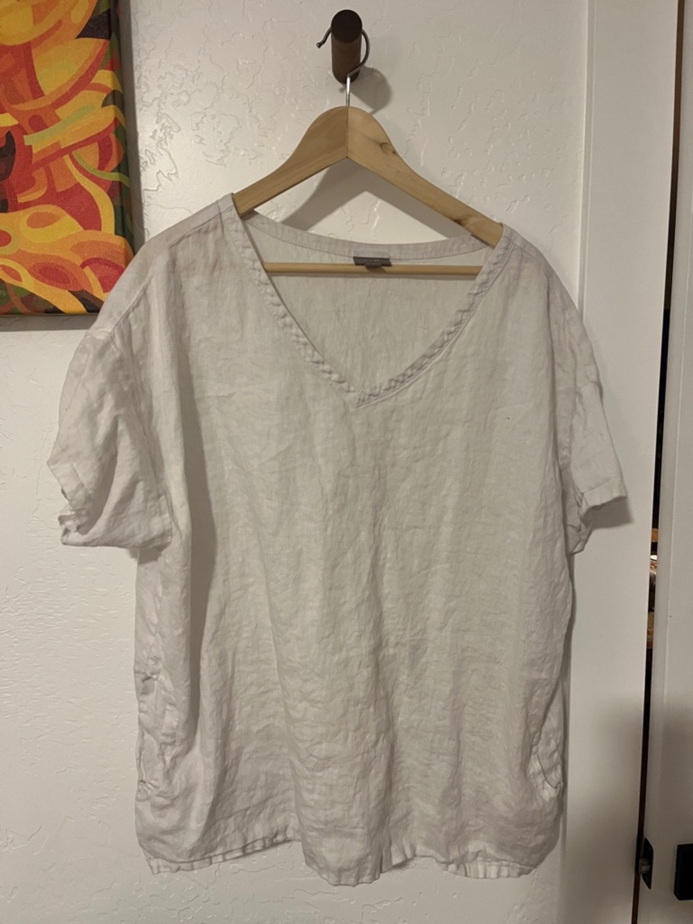 J. Jill White V-Neck Short Sleeve Linen Shirt